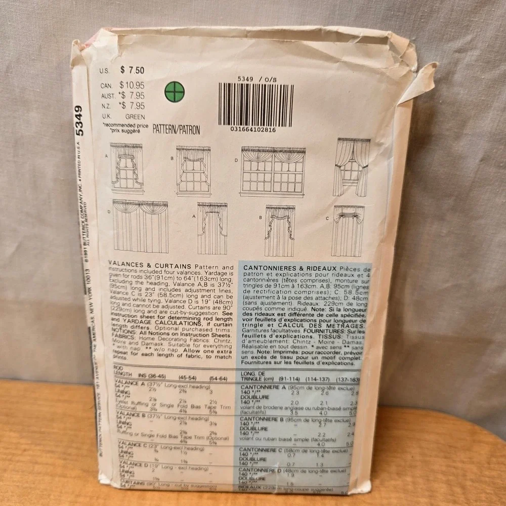 Sewing Patterns Butterick Window Curtains 5349 McCalls‎ Craft 8918 Vintage 1990s